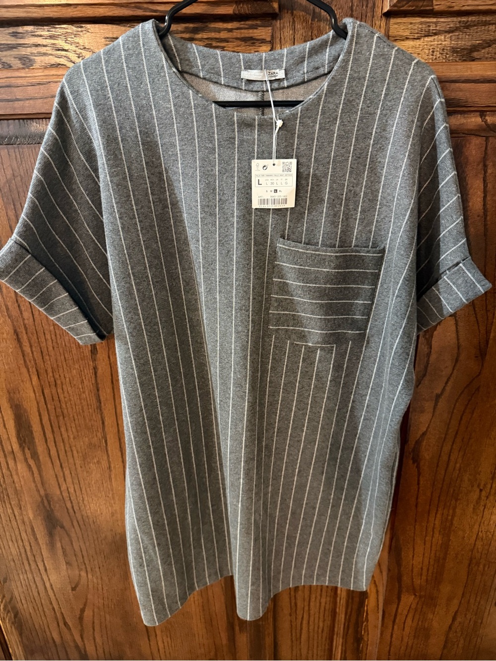 NWT Zara Women’s Gray Pinstripe Short Sleeve Pocket Dress
